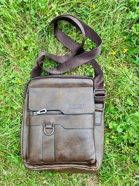 Wenker Brown Men's Leather-Style Messenger Bag with Adjustable Strap